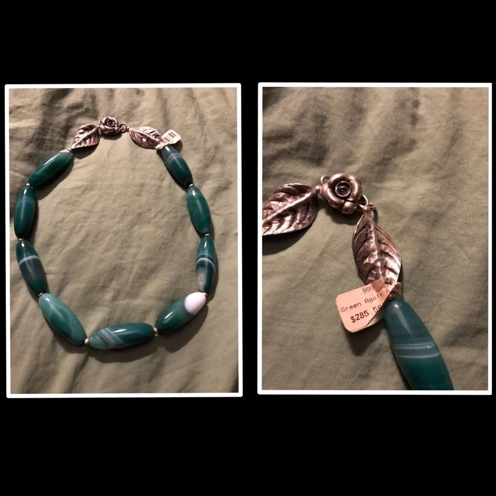 Hand Beaded Green Agate w’ SS Rose Clasp Choker - Picture 2 of 3